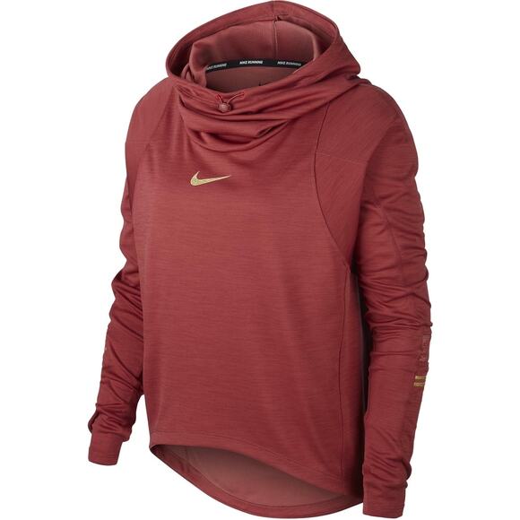Nike Glam Metallic Hooded Funnel Neck Pullover Long Sleeve Red Gold Size Small - Picture 10 of 11